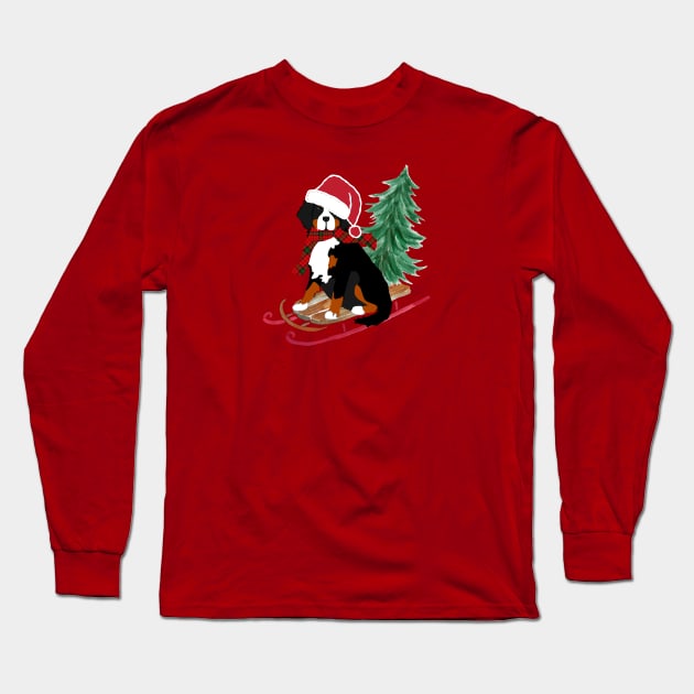 Bernese Mt Dog Bringing Home Xmas Tree Long Sleeve T-Shirt by EMR_Designs